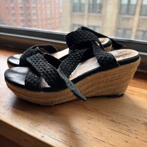 Me too Black Nubuck Espadrilles with Crossover Braided Ankle Straps 6.5 womens